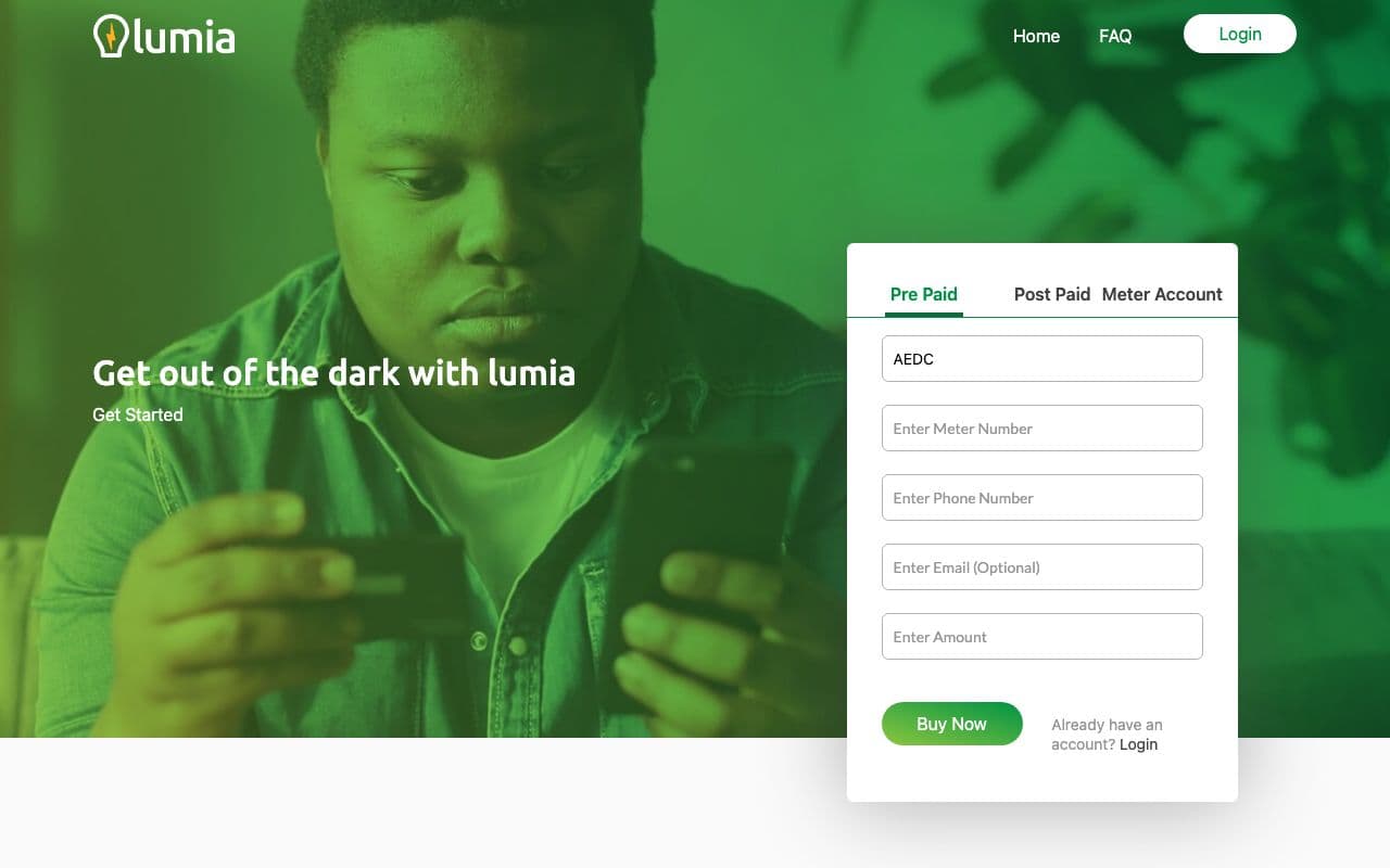 Lumia electricity payment platform homepage