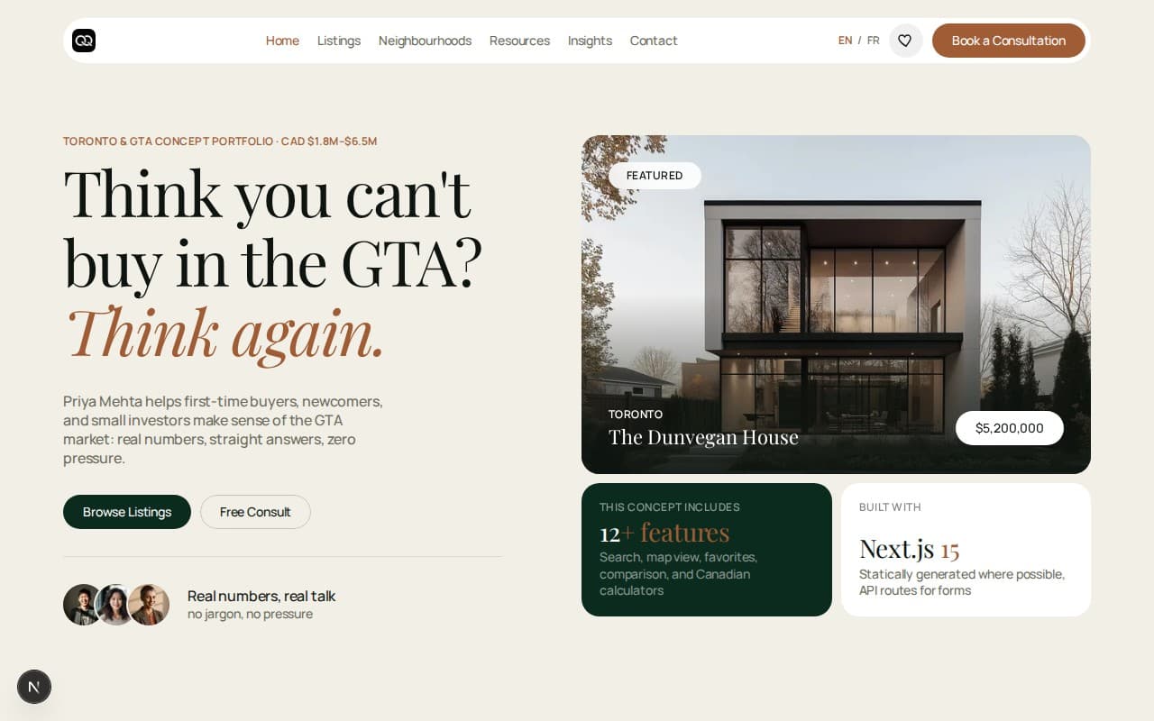 Realty Starter homepage with Toronto and GTA property search