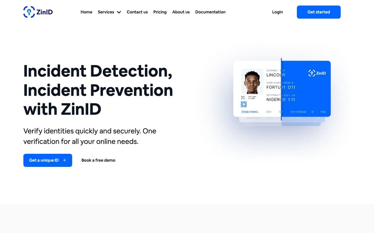 ZINID fraud prevention platform homepage